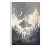 ZISTRCBAO Quadro Su Tela Luna Creciente Nubes Montañas Bosque - Decorazione Murale Paisaje Minimalista - Stampa Artistica Su Canvas per Soggiorno Camera Ufficio 40×50 cm