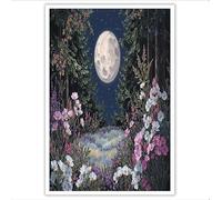 ZISTRCBAO Quadro Su Tela Luna Llena Flores Marinas Bosque - Decor Murale Paisajes Oníricos Y Románticos - Stampa Artistica Su Canvas per Soggiorno Camera Ufficio 80×120 cm