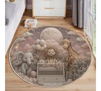 ZISTRCBAO Rosa Claro Alfombras Redonda De área 160cm, Elefante Jirafa León Alfombra Redonda De Salón, Animales del Bosque De Ensueño Lavable Alfombras De área Suaves para Sala De Estar Dormitorio