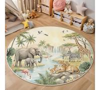 ZISTRCBAO Sabana Africana Elefantes Jirafas Alfombra Salon Redonda 60cm, Alfombra Dormitorio con Animales En Acuarela, Lavable Lavadora Alfombras Comedor Antideslizante Tapete para Cocina Halls