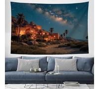 ZISTRCBAO Tapiz Cielo Nocturno Desierto Pueblo Dormitorio, Vista Nocturna Del Antiguo Egipto Tapiz Azul Profundo Microfibra Decoración De Pared Para Comedor Corredor Balcón Salón Apartamento 100x75cm