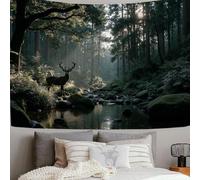 ZISTRCBAO Tapiz De Pared De Ciervos Bosque Arroyo, Representación Realista De Animales Naturales Decoración De Pared, Estético Para Habitaciones, Dormitorios, Dormitorios, 150x100cm