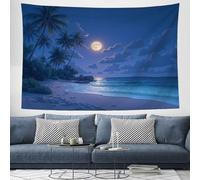ZISTRCBAO Tapiz Decorativo De Luna Llena Palmeras Playa, Vista Nocturna Del Paisaje Costero Tapiz Para Colgar En La Pared, Tapices Decoración Para Sala De Estar Dormitorio 100x75cm