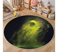 ZISTRCBAO Tenis Explosivo Alfombra Redondas 80cm, Tema Deportivo Tapete Redondo Antideslizante, Verde Alfombra De área Redonda para Dormitorio De Adolescente para Niño