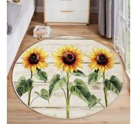 ZISTRCBAO Textura De Madera De Girasol Alfombra Redonda para Dormitorio, Redondo Alfombras Estilo Pastoral Retro, Amarillo Antideslizante Alfombra para Patio O Habitación Familiar Sala De Estar 120cm