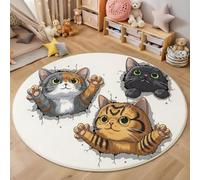 ZISTRCBAO Un Gato Rompiendo La Pared Alfombra Redonda, Animal De Ilusión 3D Alfombras Redondas, Naranja Pelo Bajo Y Suave Redonda para Habitación Infantil Sala De Juegos,120cm