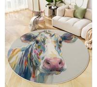 ZISTRCBAO Vaca De Grafiti Abstracto Alfombras Redondas 120cm, Pintura Al Óleo De Animales Alfombra Redondo, Gris Microfibra Suave Lavable Alfombra para Círculo Salón Dormitorio Comedor Hogar Cocina