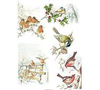Zita's Creative Papel de Arroz A4 - Invierno Pájaros 1. Diseño de Seda de Paja, Paja Seda, Papel Decoupage