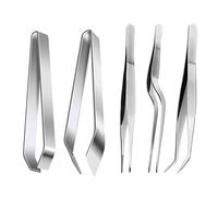 ZITFRI Kit 5 Pinzas de Acero Inoxidable con 3 Pinza Pinzas de Cocina Pinzas de Barbacoa de Acero Inoxidable de 16 cm y 2 Piezas Pinzas de Hueso de Pescado + Alicate Plana e Inclinada de 12cm