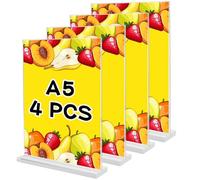 Zithgen 4 PCS Expositores de Mesa A5, Soporte Metacrilato A5 Soporte de Letrero Transparente A5 Soporte en Forma de T Soporte de Letrero Transparente Soporte de Exhibición para Restaurantes Cafeterías