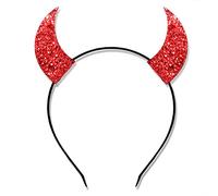 ZITULRY Diademas de Halloween para mujer, con cuernos de diablo, diadema de cristal con orejas de gato, diadema para niñas (cuernos de diablo, lentejuelas rojas)