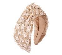 ZITULRY Diademas de rafia anudadas para mujer, estilo bohemio, trenzada, de mimbre, con nudo superior ancho, diadema de ratán tejida con pompón, aro para el pelo, verano, playa, fiesta, vacaciones,