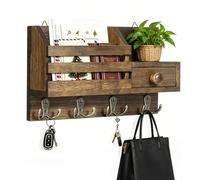 ZITUZY Portallaves de madera con estante, estante para llaves de pared con 8 ganchos para llaves, soporte decorativo para llaves, ahorra espacio, versión de perforación