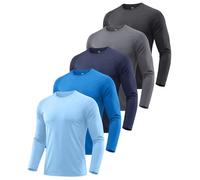 ZITY Paquete de 5 camisetas de manga larga para hombre, protección solar UPF 50+, antihumedad, ropa deportiva para entrenamiento y carrera, L