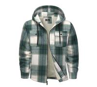 zitysport Camisa Chaqueta Hombres Con Bolsillo Pecho Forro Polar A Cuadros Chaqueta Con Capucha Forro Polar Camisas Invierno Capucha De Franela Hombre Sudadera (White Verde, XL)