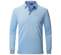 zitysport Polo Hombres Manga Larga Transpirable Secado Rápido Verano Botón Camisetas para Hombre Casual Sport Shirt Basic Regular Fit Golf Camisas(L Azul Claro)