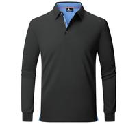 zitysport Polo Hombres Manga Larga Transpirable Secado Rápido Verano Botón Camisetas para Hombre Casual Sport Shirt Basic Regular Fit Golf Camisas(3XL Dunkelgrau)