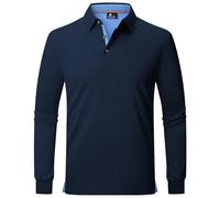 zitysport Polo Hombres Manga Larga Transpirable Secado Rápido Verano Botón Camisetas para Hombre Casual Sport Shirt Basic Regular Fit Golf Camisas(XL Azul Oscuro)