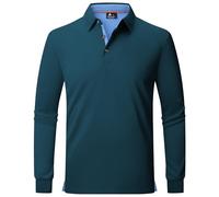 zitysport Polo Hombres Manga Larga Transpirable Secado Rápido Verano Botón Camisetas para Hombre Casual Sport Shirt Basic Regular Fit Golf Camisas(3XL Verde Turquesa)