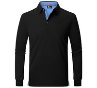 zitysport Polo Hombres Manga Larga Transpirable Secado Rápido Verano Botón Camisetas para Hombre Casual Sport Shirt Basic Regular Fit Golf Camisas(3XL Negro)
