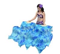 ZIUBMVDYC Abanico de Seda para Danza, Abanico de Seda Natural Pura for Danza del Vientre for Mujer, abanicos for, Disfraces y Accesorios, un par Coloridos for Bailar(Blue,M)