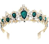 ZIUBMVDYC Coronas de princesa for desfile de diamantes de imitación de cristal Corona de reina de graduación(Green)