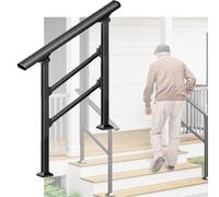 ZIUSFAC 4-5 Step Stair Railing Kit Black Hand Rail Porch Staircase Handrail Indoor Stair Handrail Kit Iron Handrails For Outdoor Steps Deck Corridor(150cm/59in(4-5 Step))