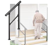 ZIUSFAC 4-5 Step Stair Railing Kit Black Hand Rail Porch Staircase Handrail Indoor Stair Handrail Kit Iron Handrails For Outdoor Steps Deck Corridor(60cm/23.6in(1-2 Step))
