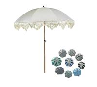 ZIUSFAC Sombrilla De Playa 8 Varillas Sombrilla Terraza Exterior 200cm Bohemia Parasol Mástil De Metal Sombrilla De Jardín con Flecos UPF 50+(White)