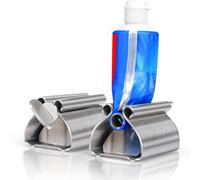 Zivacate exprimidor de pasta de dientes 2 Piezas, dispensador de pasta de dientes de tubo rodante de acero inoxidable, con función de asiento de soporte de pasta de dientes
