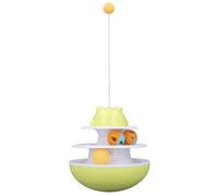 ZIXINNKC Juguete Giratorio para Gatos, Torre de Rompecabezas interactiva de 2 Niveles con Pista para Gatitos y Bola rodante (Amarilla)