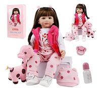 ZIYIUI 24 Pulgadas 60cm Muñeca Reborn Niño de Vinilo de Silicona Bebé Realista Hecho a Mano Bebé Recién Nacido Pelo Largo Negro Reborn Doll Toddler