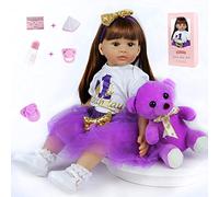 ZIYIUI 24 Pulgadas Reborn Baby Dolls Vinilo Suave Silicona Simulación 60cm Reborn Babies Realista Niña Niño Juguetes Juguetes Use un Vestido Morado
