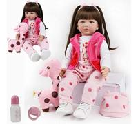 ZIYIUI Realista Muñecas Reborn bebé 24 Pulgadas 60 cm Vinilo de Silicona Suave Pelo Largo Bebe Reborn niña Reales Silicona Recién Nacido (Pelo castaño)