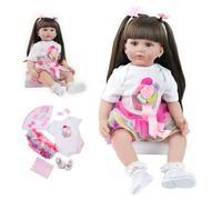 ZIYIUI Realista Reborn Muñeca Bebé Niña 60CM Suave Silicona Vinilo Muñeca de Pelo Largo Niña Hecha a Mano Muñeca de Ojos Marrones 24 Pulgadas Grande Reborn Bebe
