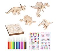 Ziyonix 12 piezas Manualidades de Dinosaurios set, dinosaurios madera Rompecabezas 3D con pegatinas, DIY kit manualidades Cuadro hecho a mano para Niños y niñas