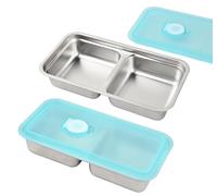 Ziyonix 2 Piezas Contenedores de Acero Inoxidable para Aperitivos, Fiambreras Reutilizables con Tapas, Contenedores de Doble Compartimento para Almuerzo Escolar