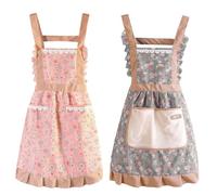 Ziyonix 2 Piezas Delantal Cocina Mujer, Delantal de Cocina Antiincrustante con 2 Bolsillo Floral Delantales Ajustables para Cocinar Hornear Jardinería BBQ