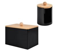 Ziyonix 2 Piezas Organizador de Baño con Tapa, Dispensador de Bastoncillos, Organizador de Maquillaje Dispensadores de Discos Desmaquillantes per Bagno, Toletta, Soggiorno (Negro)