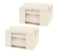 Ziyonix 2 Piezas Organizador Ropa, Cajas Almacenaje Ropa Plegable Bolsas para Guardar Ropa de Tejido Resistente y Ventana Transparente para Suéteres, Abrigos, Mantas 60x40x30 cm (Rayas Beige)