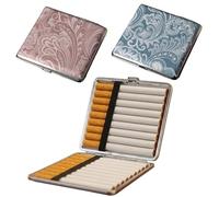 Ziyonix 2 Piezas Pitilleras para Cigarrillos, Elegante Pitillera de Cuero para Mujer, Estuche de Metal Vintage para 20 Cigarrillos, Caja de Cigarrillos Portátil para Hombre Mujer Regalo