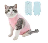 Ziyonix 2 Piezas Traje de Recuperación de Gat, Dody Gatos Postoperatorio Hembra, Ropa de Esterilización para Gatos Femeninos Después de Operaciones de Destete para Gatos(Rosa+Azul) (L)