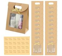 Ziyonix 20 Piezas Bolsas de Regalo con Asas con 1 Pegatina Bolsas de Papel Kraft Marrón Bolsas Papel Pequeñas Bolsa de Regalo con Ventana Transparente para Envasado de Dulces, Snacks,16 x 12 x 6cm