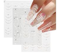 Ziyonix 3D Pegatinas para Uñas, Francés Línea Pegatinas para Uñas, Autoadesiva Nail Art Stickers, Amigables con la Piel Decoración Manicura