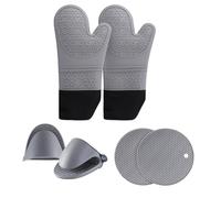 Ziyonix 6 Piezas Guantes de Horno Cocina, Silicona Resistente al Calor Guantes Mitones para Horno de Cocina Manopla de Horno de Silicona Profesional Extra Larga para Hornear Cocinar Barbacoa (Gris)