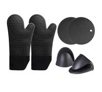 Ziyonix 6 Piezas Guantes de Horno Cocina, Silicona Resistente al Calor Guantes Mitones para Horno de Cocina Manopla de Horno de Silicona Profesional Extra Larga para Hornear Cocinar Barbacoa (Negro)