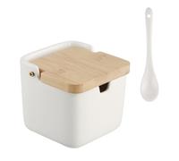 Ziyonix Azucarero, contenedor de sal de cerámica, para condimentos, tarros de especias con tapa de bambú y cuchara de cerámica para el hogar y la cocina (A)