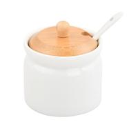 Ziyonix Azucarero de cerámica, tarros de sal para cocina, salero, juego de cuencos de porcelana con tapa y cuchara para el hogar y la cocina (C)