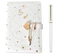 Ziyonix Cuaderno A5 con Candado en Forma de Corazón, 192 Páginas Diario Protegido con Candado de Retro de Cuero Diario de candado con Llave y Bolígrafo para Niños y Niñas (Blanco)