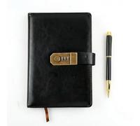 Ziyonix Cuaderno Secreto A5 con Bolígrafo, 200 Páginas Diario de Cuero Vintage con Candado, Diario de Viaje Protegido, Cuaderno A5 Recargable Para Estudiantes Oficina y Escuela